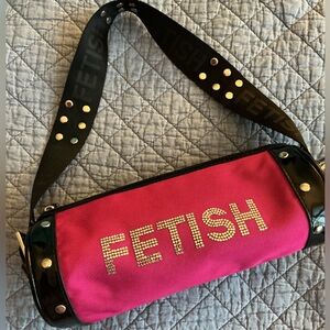 FETISH Vintage Y2K Hot Pink and Black Women's Bag with Rhinestones and Studs